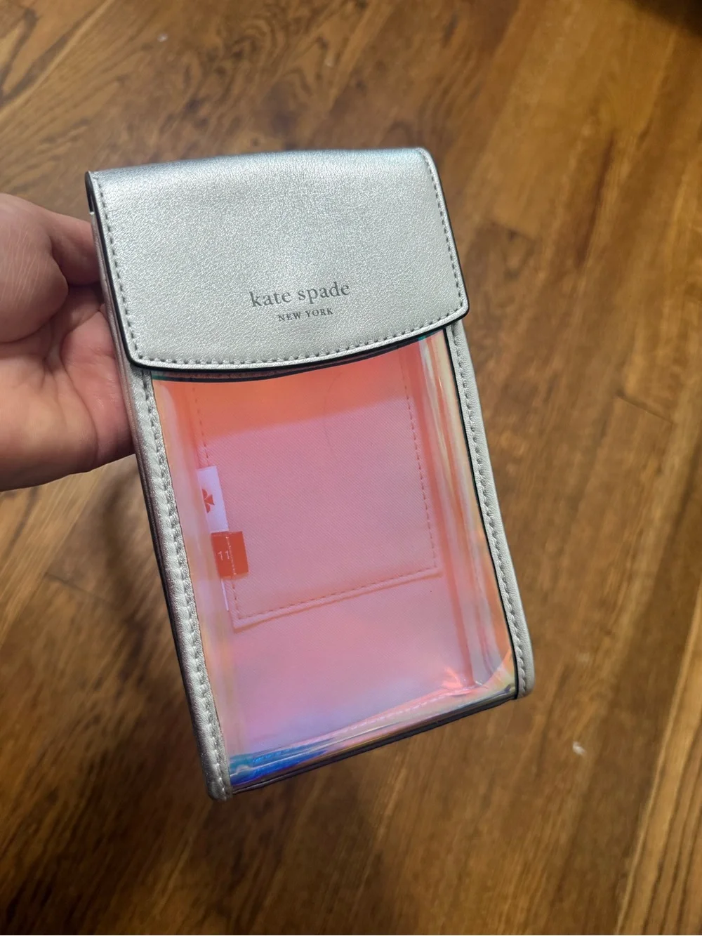 kate spade Iridescent Front Crossbody Phone Pouch with Silver Strap